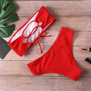 

2020 Solid Bikini Brazillian Swimsuit Women Sexy Off High Set Shoulder Swimming Female Waist Bra Thong Swimwear Underwear B S1R4