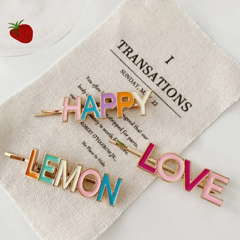

3Pcs/Set Korean Sweet Candy Color Hair Clip Women Girls Happy Lemon Love Letters Bobby Pins Summer Holiday Decorative Barrettes