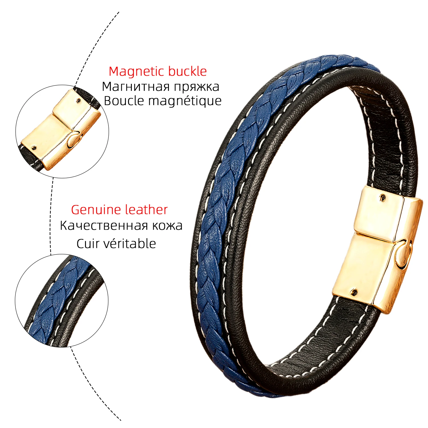 Classic Men's Braided Leather Rope Chain Women Bracelets Jewelry Gold-color Magnetic Buckle Couple Bracelets For Lovers - Image 5