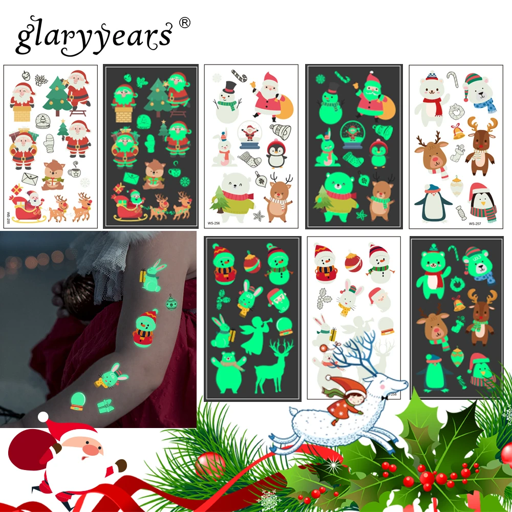 Glaryyears 1 лист светящаяся детская временная татуировка наклейка поддельная Рождественская вспышка Водонепроницаемая мода маленькое тело