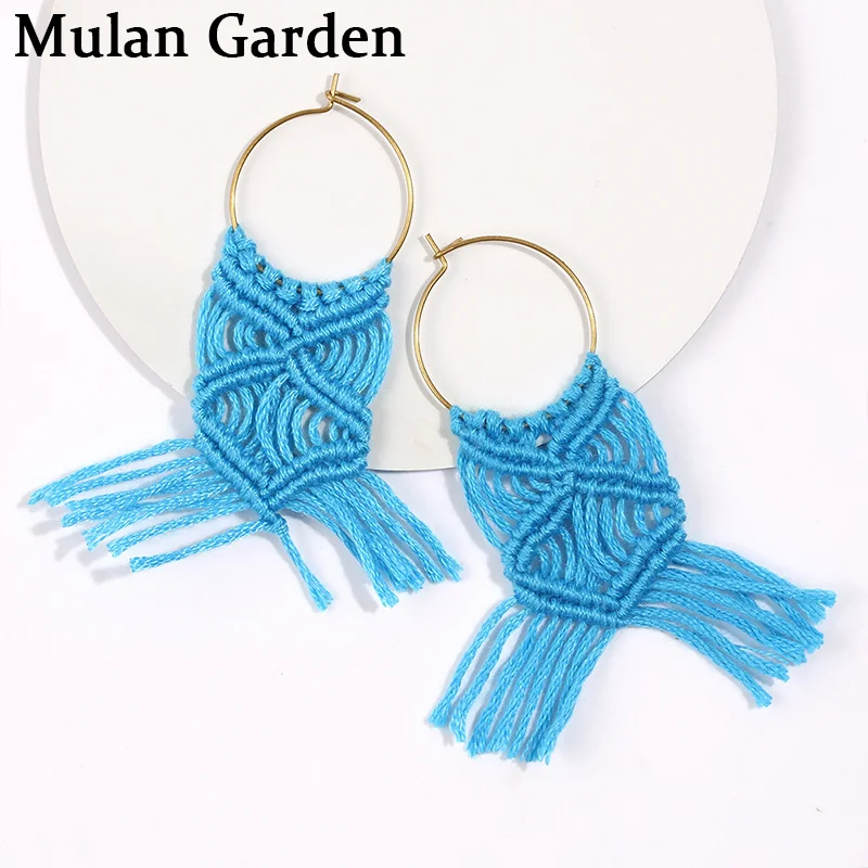 M&ampG New Bohemia Cotton String Alloy Earrings Handmade Macrame Circle Fashion Tassel Women Accessories Bridesmaid Gifts | Украшения и
