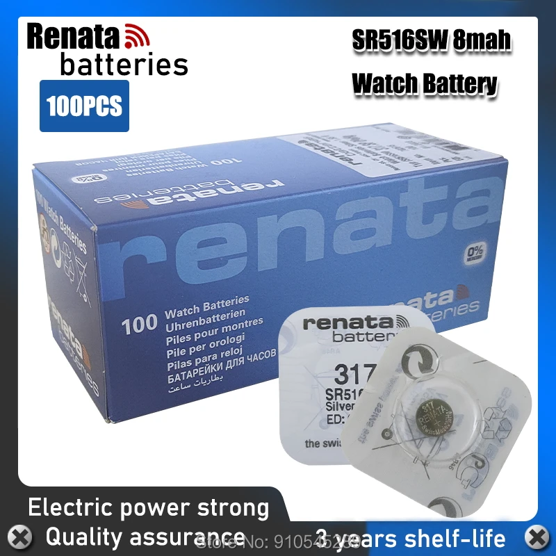 100 шт. Renata долговечные 317 SR516SW SR62 D317 V317 часы батареи оксид серебра|Часовые