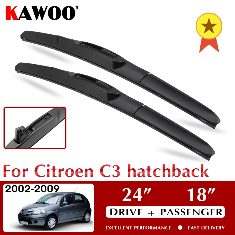 

KAWOO Wiper Car Wiper Blades For Citroen C3 hatchback 2002-2009 Windshield Windscreen Front Window Accessories 24"+18" LHD RHD