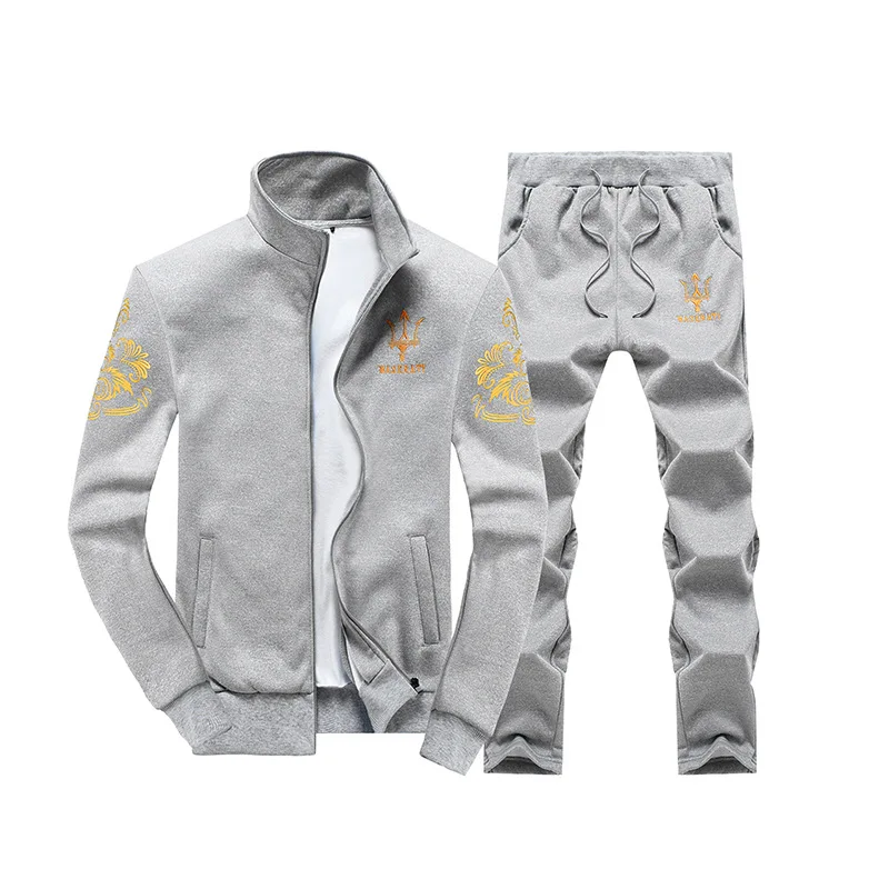 Gray2 Модный спортивный костюм для мужчин, Спортивная флисовая толстая одежда с капюшоном, повседневная спортивная мужская куртка+ штаны, теплый мех внутри, зимняя Толстовка - Цвет: Gray2
