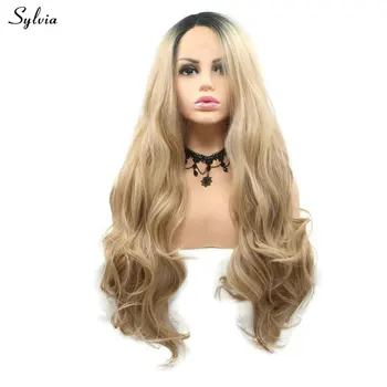 

Sylvia Blonde Ombre Synthetic Hair For Women Long Lace Frontal Wigs Body Wave Type 2 Tone Swiss Lace Heat Resistant Replacement