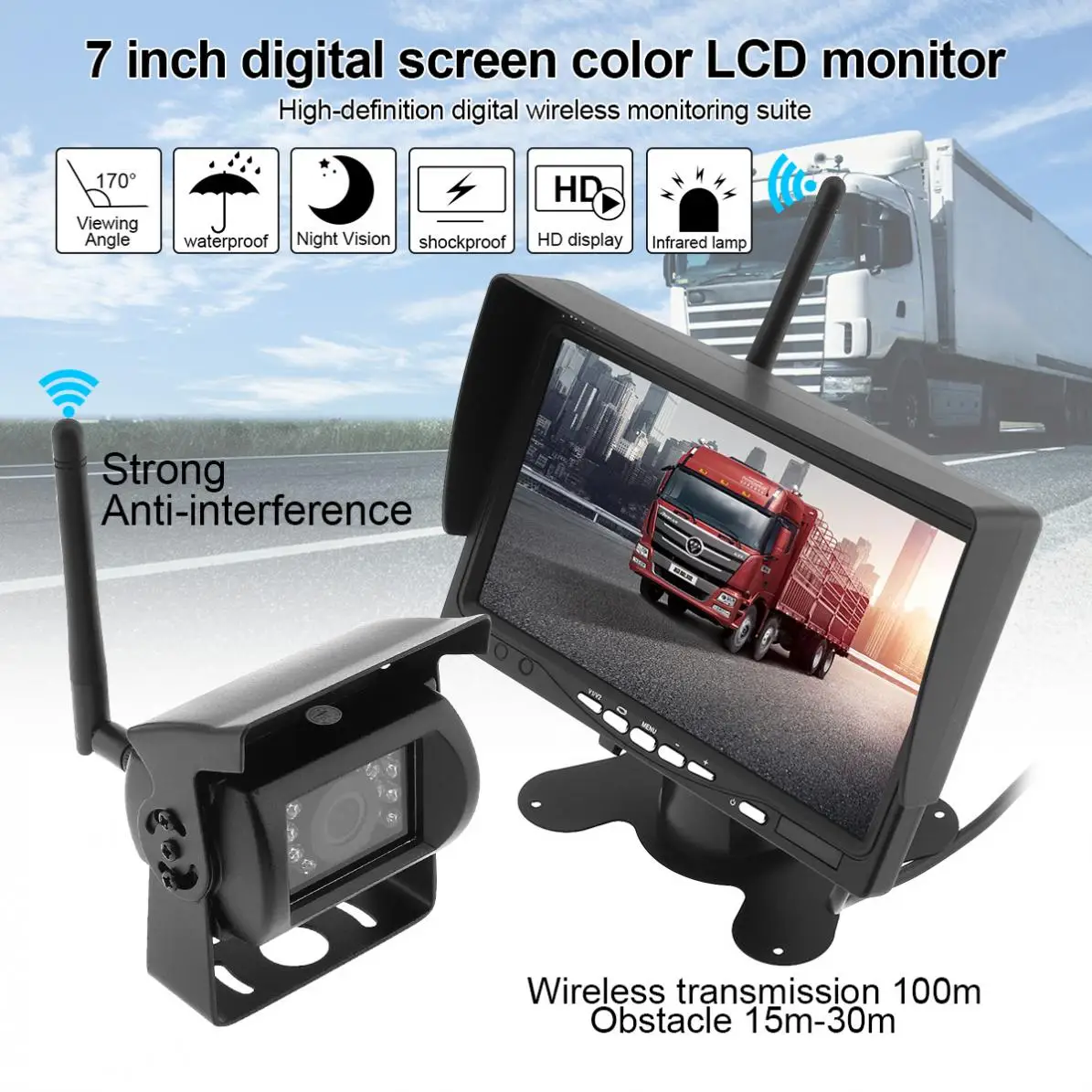 

7 Inch Backup Camera Rear View HD TFT LCD Vehicle Rear View Monitor+Waterproof Night Vision for Truck RV Trailer Motorhome Bus