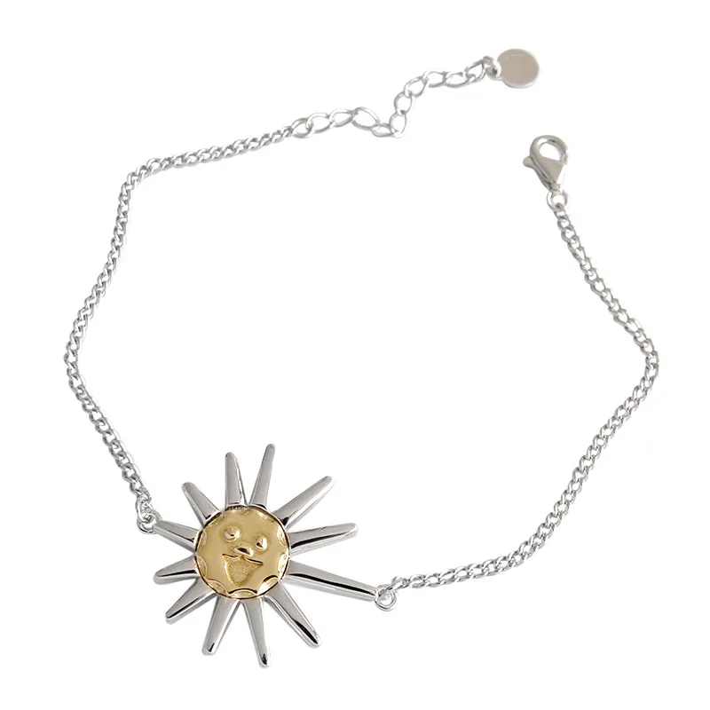 

S925 Sterling Silver Bracelet instagram simple sunflower smile face chain bracelet Personalized Silver Chain