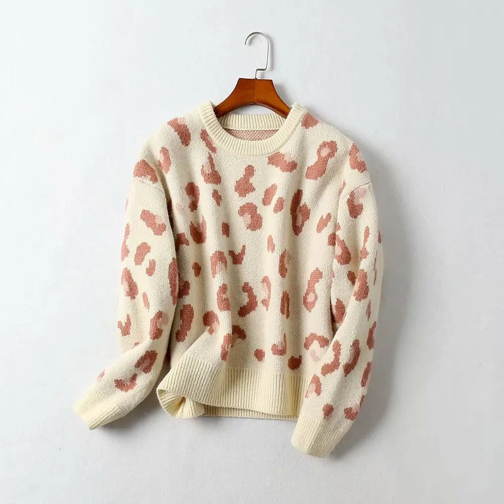 Cena Leopard sweter 2019 jesień zima sweter z dzianiny kobiety wokół szyi, swetry koreański mody kobiet ubrania