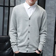 Однотонный однобортный мужской вязаный кардиган свитера тонкий мужской модный свитер вязаный черный синий серый зимнее пальто