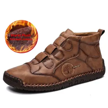 

Brand Winter Leather Men Boots Warm Plush Men Snow Boots Outdoor Comfortable Men Shoes Autumn Men's Ankle Boots Motorcycle Boots
