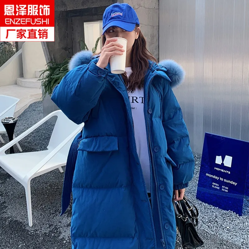

2021 down jacket women's long section large fur collar white duck down pie overcomes the waist and looks thin fashion thick coat