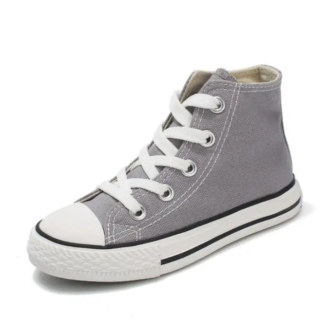 Детская парусиновая обувь для мальчиков и девочек; Высокие Детские кроссовки; Повседневные детские беговые туфли; однотонная детская спортивная обувь - Цвет: Grey