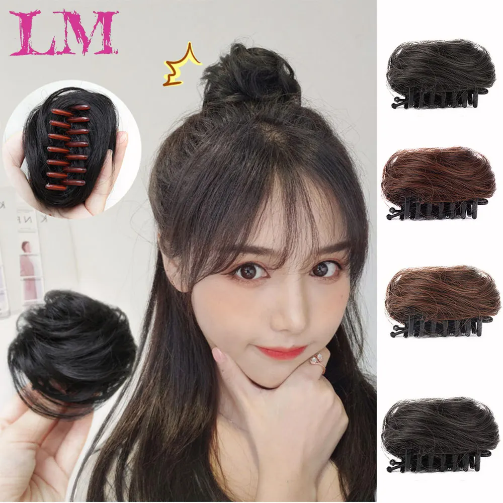 

LM Women Curly Chignon Hair Clip In Hairpiece Extensions Bun for Brides 4 Colors Synthetic Chignon High Temperature Chignon