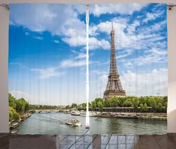 

Eiffel Tower Curtains Eiffel Tower from Low Angle with Seine River France Holiday Destination Living Room Bedroom Window Curtain
