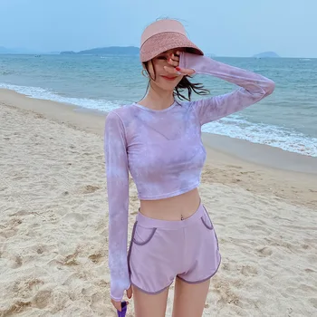 

Women Swimwear 2019 Ladies Bathing Suit Girls Swimsuit With Shorts For Mayan Bath Woman Split Three Piece Long Sleeve Sports Hot