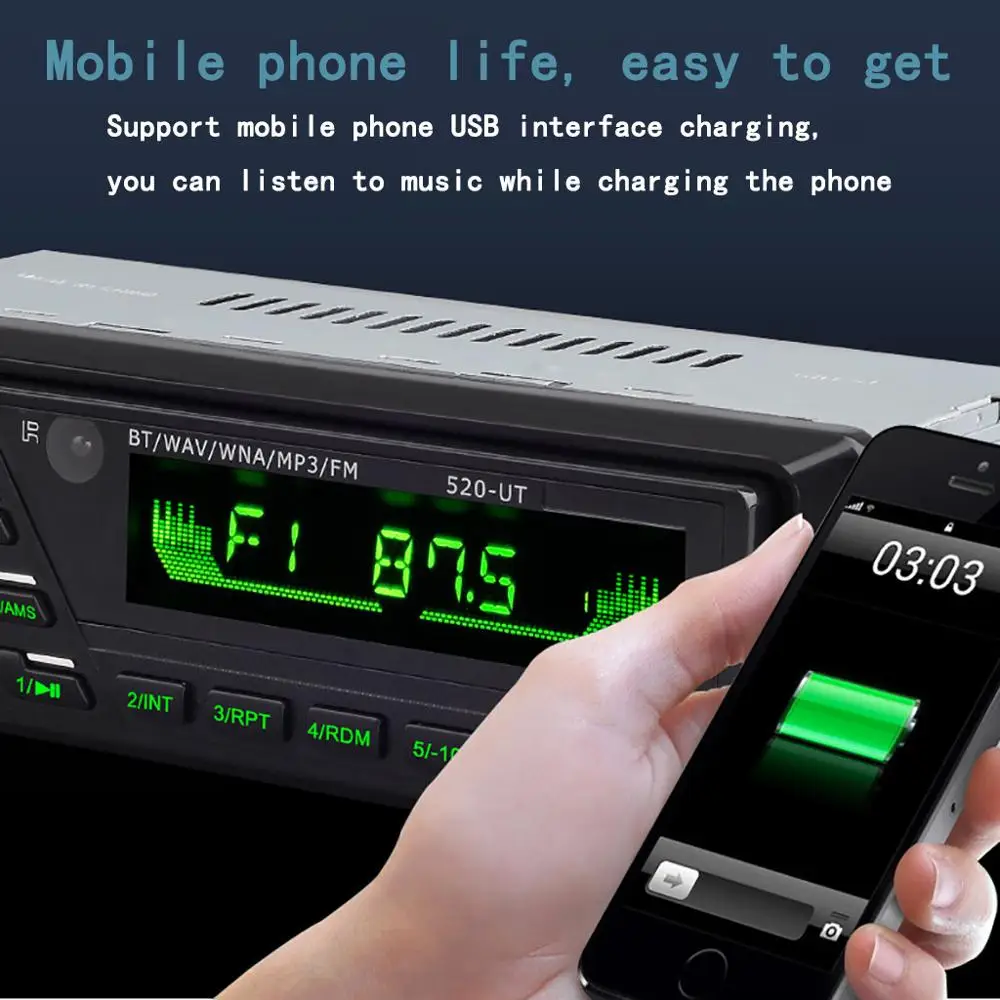 Автомобильный MP3-плеер с USB зарядным устройством 12V автомобильный Радио FM Bluetooth пульт дистанционного управления SD карта автомобильный стиль#1008