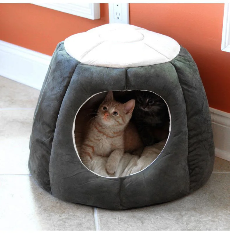 

2019 Cat House Bed Winter Warm for Small Dog with Arctic Velve Mat Multifuction Warming Round Pet House Bed Cama Para Cachorro