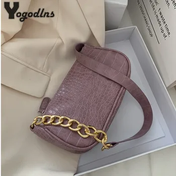 

Crocodile Pattern Baguette Women Bag Fashion Luxury Shoulder Bags Chain Portable Small Handbags 2020 New Design Armpit Bag