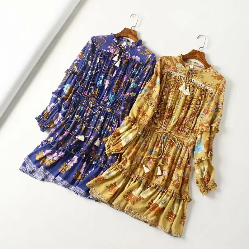

Western Style 2019 Autumn New Style WOMEN'S Dress Elegant Versatile Slimming French Positioning Printed Elastic Waist Dress