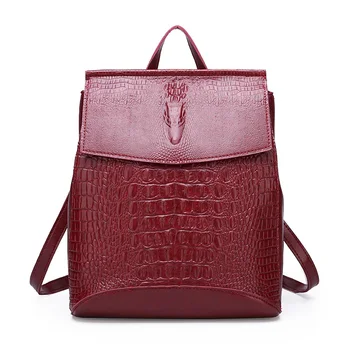

Women Leather Backpacks High Quality 2020 Female Vintage Crocodile Backpack Travel Shoulder Bag School Bags For Girls