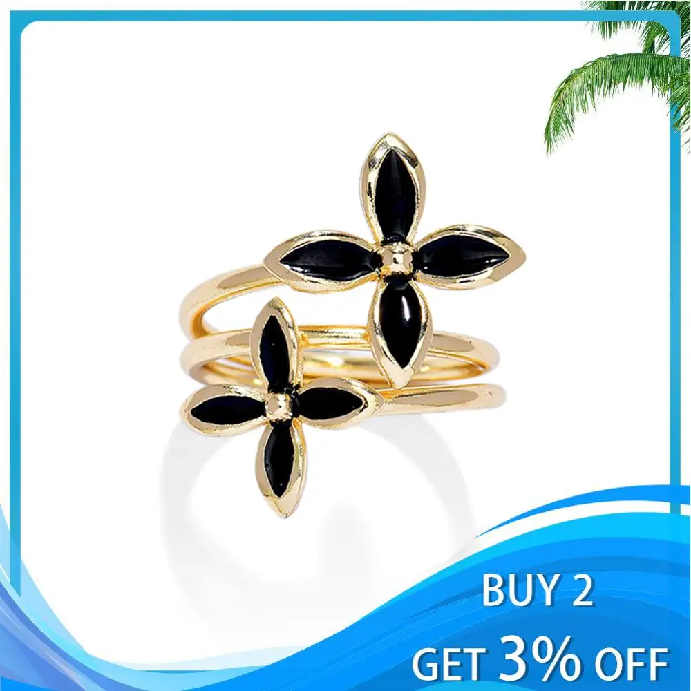 Finger Ring Women Black Pearl Hawaiian Frangipani Heart Turtle with Pearls