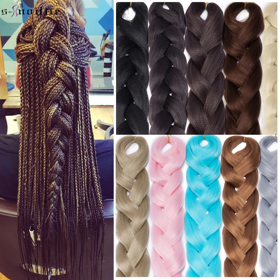 

SNOILITE Synthetic 165g/pack Long False Jumbo Braids Hairstyle Brazilian Pure Color Crochet Braiding Hair Extension