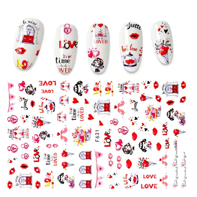 The New 3D Nail Sticker Cool English Letter stickers for nail Foil Love Heart Design Fashion Manicure Stickers A140296