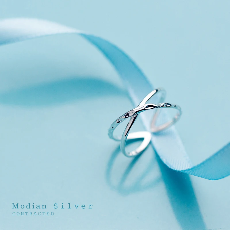 

Modian Geometric Cross Line Open Adjustable Finger Ring for Women Fashion Double Circle Sterling Silver 925 Ring Fine Jewelry