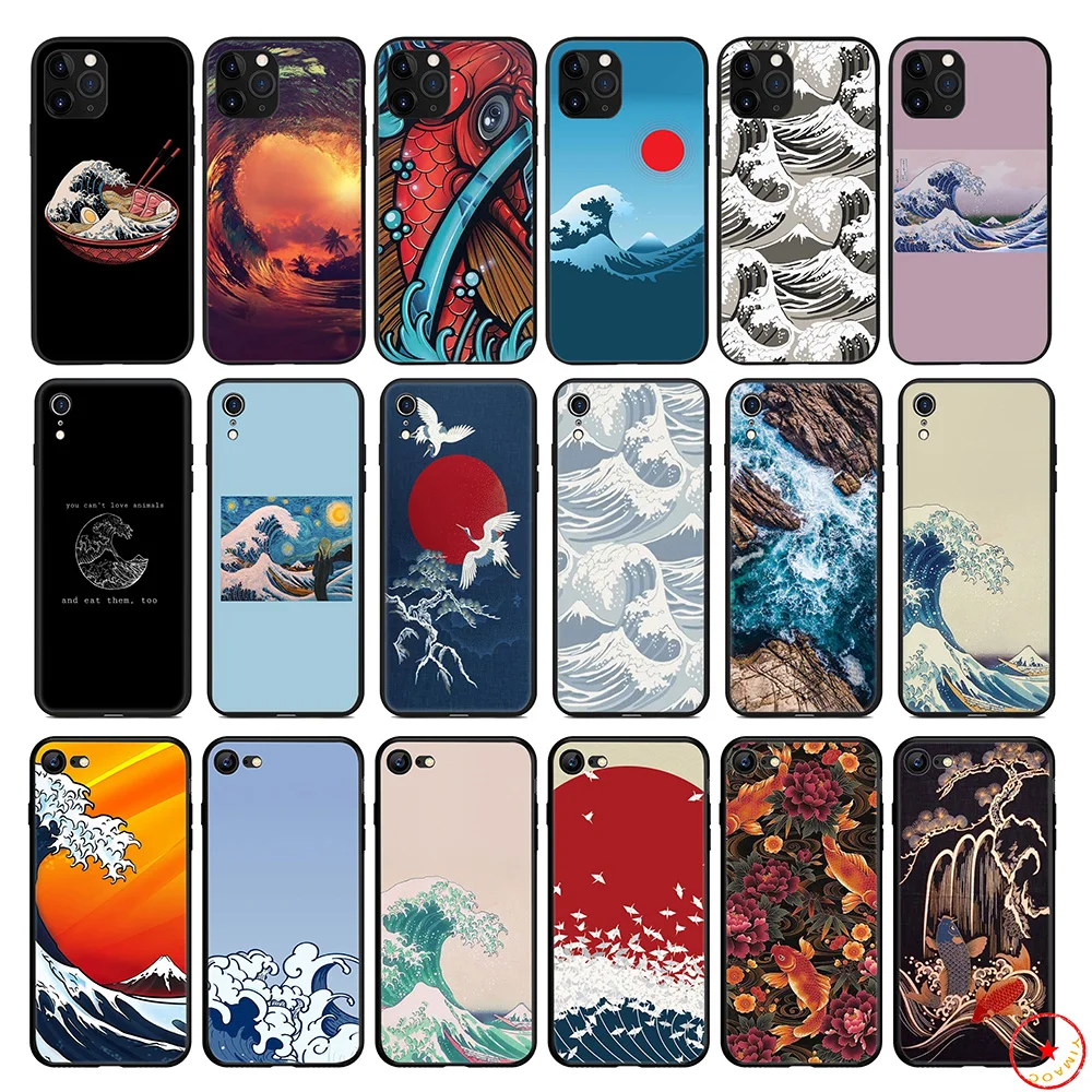 Мягкий силиконовый чехол Great Wave в японском стиле для iPhone 11 Pro Xs Max X или 10 8 7 6 6S Plus 5 SE