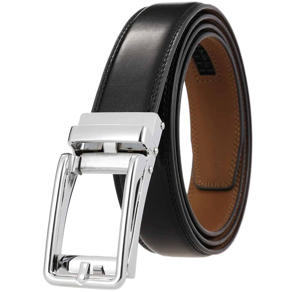 Men's Belt Business Formal Real Cowhide Leather Ratchet Belt High Quality Metal Automatic Buckle For Man