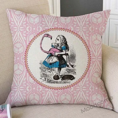 Розовый чехол для дивана с изображением принцессы Алисы в стране чудес, наволочка из хлопка и льна