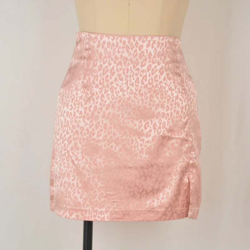 Satin Sexy Mini Skirt Club | Pink Leopard Mini Skirt | Satin