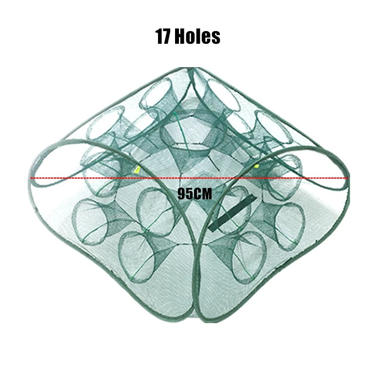 6/8/12/16 отверстий автоматическая складная рыболовная сетка клетка для креветок нейлон нейлоновая клетка для ловли крабов рыба Накидная рыболовная сеть литой складной рыболовные снасти - Цвет: 17 Holes