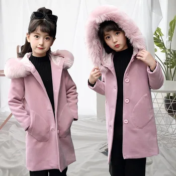 

Chidren Winter Warm Woolen Outwear Girls Korean FauxFur Collar Single Breasted Christmas Baby Girl Clothing Coat Kids Clothes