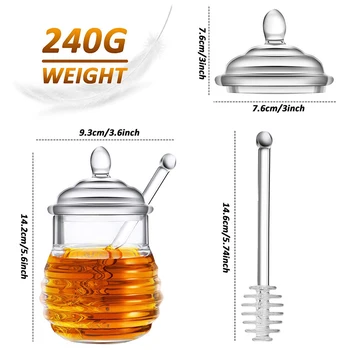 

Honey Jar with Dipper and Lid Honey Container Pot Syrup Sugar Beehive Jar Pot for Home Kitchen, 8 Ounces