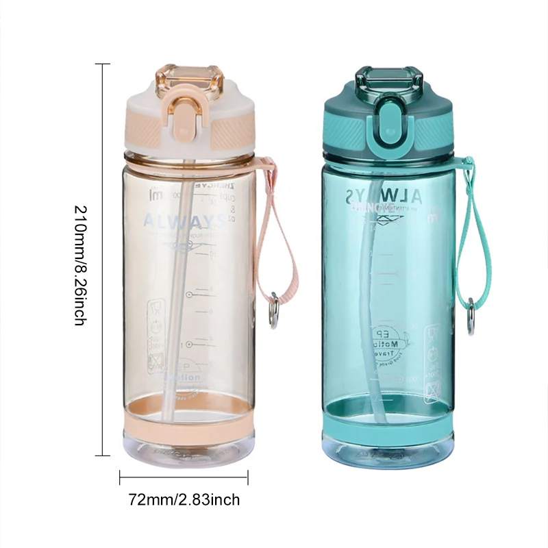 800ml Sports Water Bottle with straw For Camping Hiking Outdoor Plastic Transparent BPA Free Bottle For men Drinkware