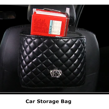 

car back seat organizer headrest bling diamond leather trash garbage bin cans interior styling