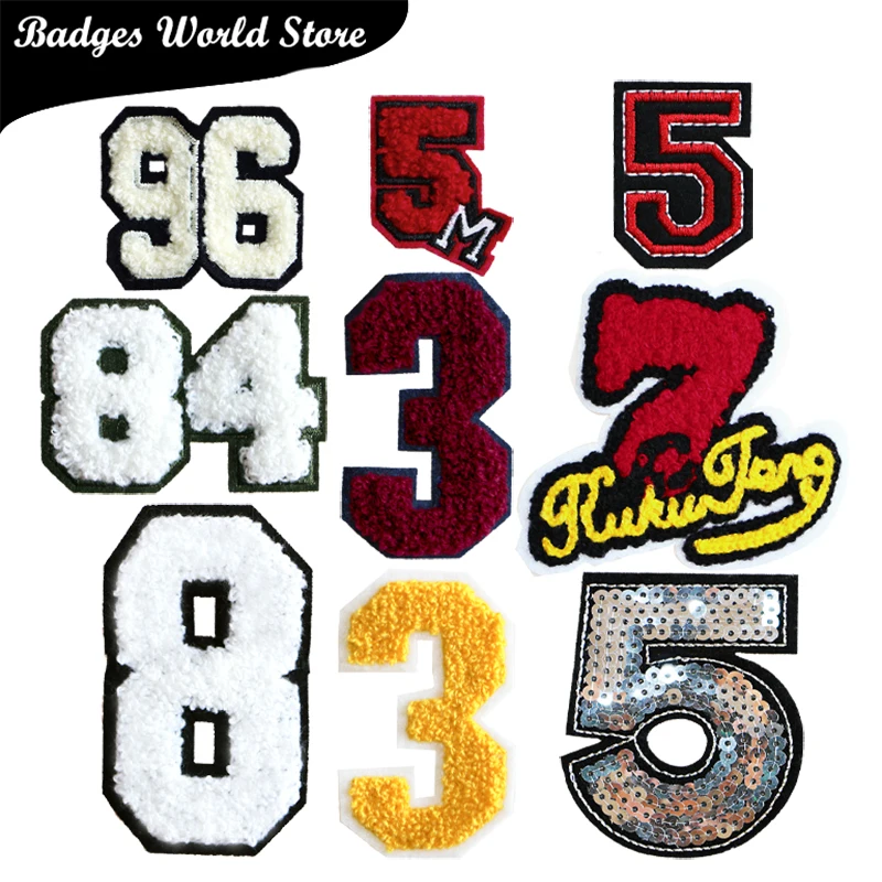 2 Pcs Various Arabic numerals sequin Towel embroidery icon Iron on Patch for Clothing DIY Strip Patchwork Stickers Custom Badges | Дом и сад