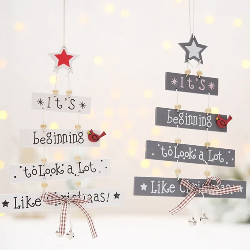 

Mini Wooden Christmas Tree Deco Merry Christmas Wooden Pendant For New Year Xmas Party Favor Ornament Kids Room Hanging Supplies