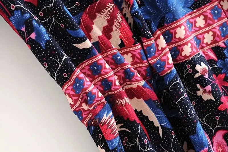 Boho шикарное женское платье с цветочным принтом и птицами, с расклешенными рукавами, богемное вискозное Хлопковое платье макси, женское платье с v-образным вырезом, на шнуровке, с оборками, vestidos