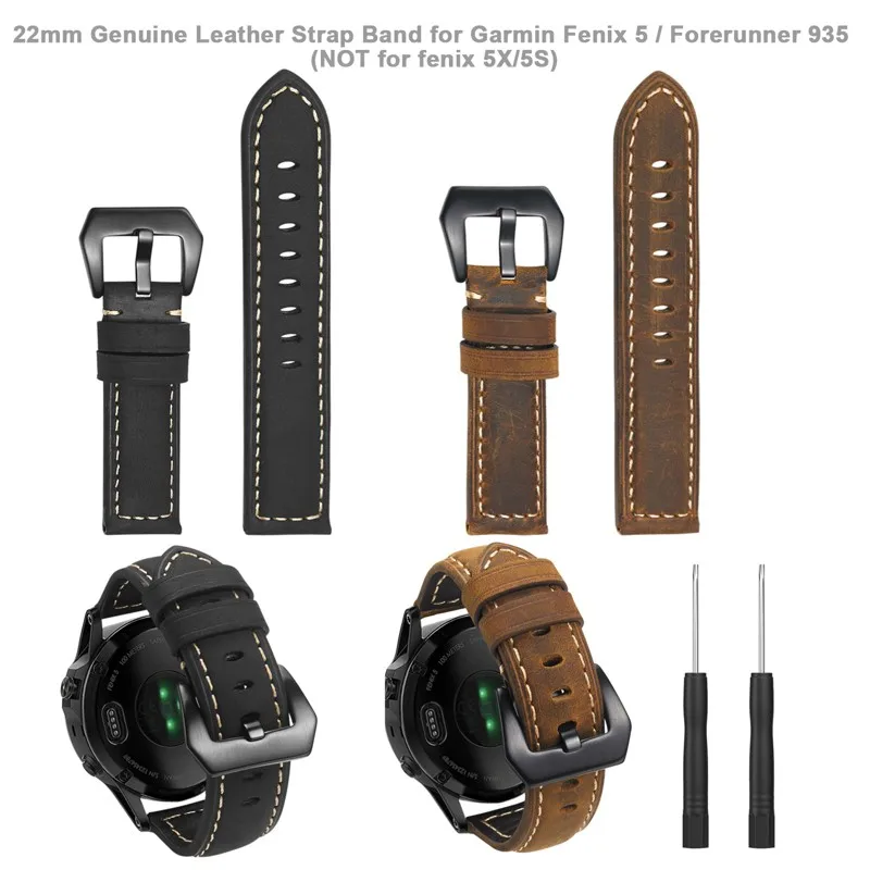 

22mm Genuine Leather Strap Smart Watch Wrist Band Strap for Garmin Fenix 5/Fenix 5 Plus/Forerunner 935/Quatix 5(NOT Quick Fit)