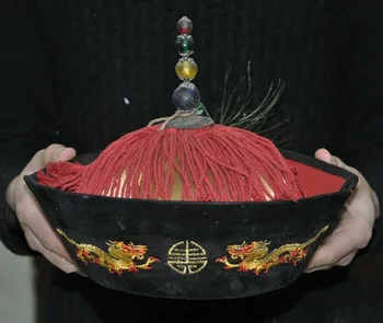 

wedding decoration antique Old Chinese Dynasty Palace cloth embroidery Dragon Totem Emperor Hat Cap