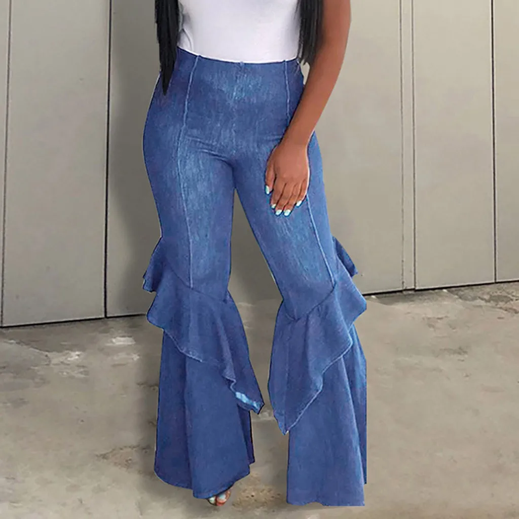 Mom Jeans Women Skinny Slim Mid Waisted Denim Jeans Pocket Stretch Button Bell-bottom Pants Jeans Light Blue Streetwear#3