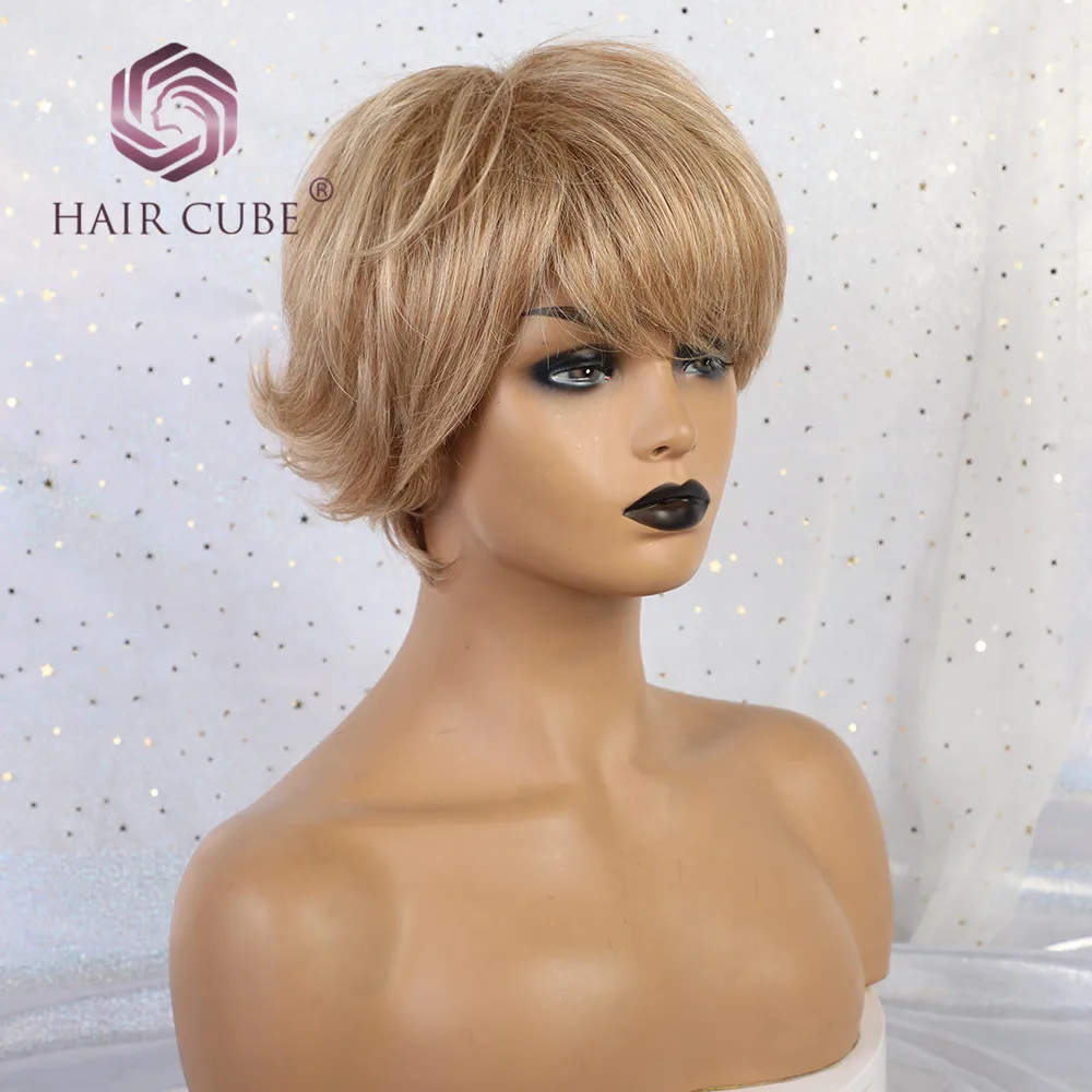 Haircube синтетические 8 дюймов короткий кудрявый парик 50% пряди человеческих волос для волос пушистые тапочки женские меховые тапочки, короткая стрижка, смесь парики для Для женщин