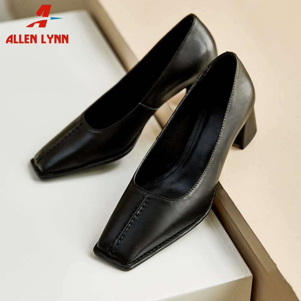 

ALLEN New Fashion Female Retro Consise Casual Shoes Woman Slip On Square Toe Sewing Spring Pumps Women Pumps