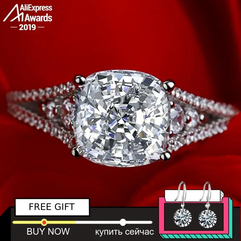 

9*9mm Square Cushion S925 Fine Jewelry sterling silver ring Lab-created diamond Carat 4Cs wedding proposal dream