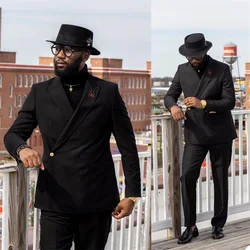 2 Pieces Black Men Suits Costumes Hommes Custom Made Formal Wedding Tuexdos Fashion Prom Party Blazer+Pant Suit Sets