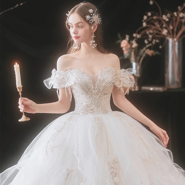 HLF42 Luxury Wedding Dress Front Long Tail Lace Bow Appliques 2021 Newest Robe De Ceremonie Femme Pour Mariage Jurk Lang 4