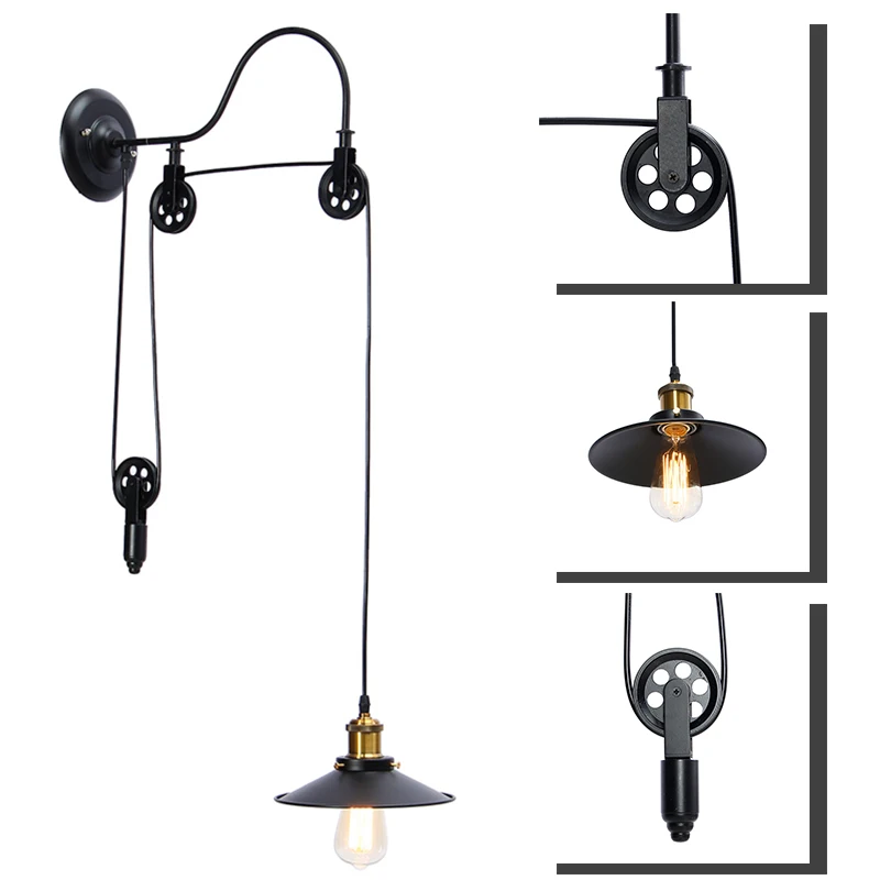 

E27 Single Vintage Loft Retro Pendant Light Retractable Sconce Hanging Pulley Lamp Fixtures Restaurant Bar Home Decoration