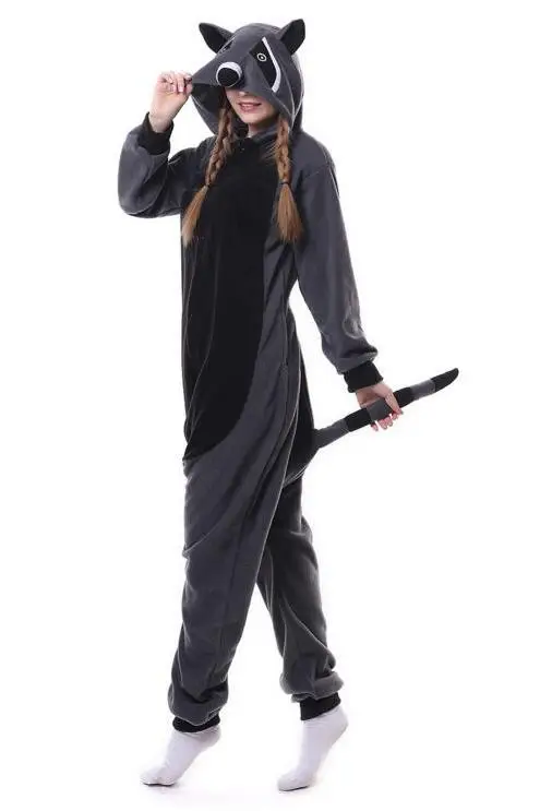 Пижамы кигуруми для взрослых с изображением животных енота; Серый Енот; костюмы для косплея; Рождественский подарок